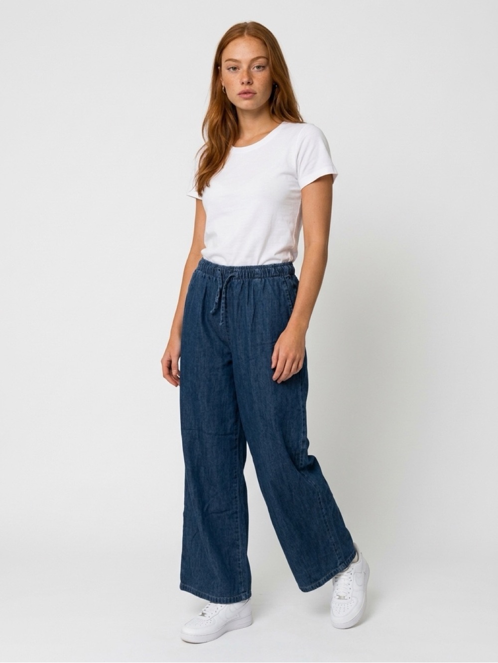stradivarius Dark Blue Wide-Leg Drawstring Jeans